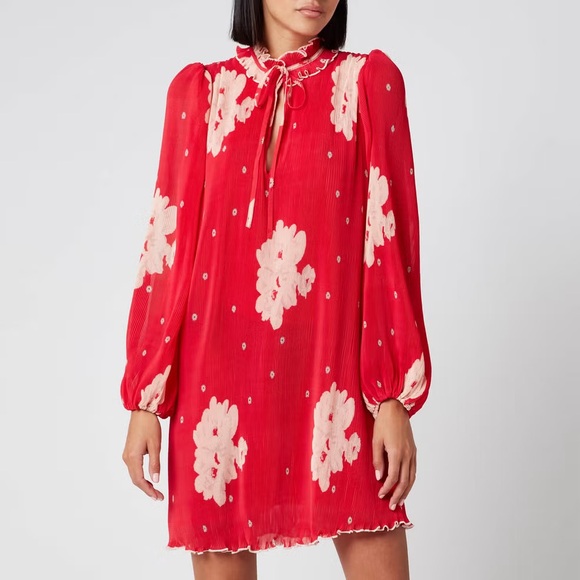 Ganni Dresses & Skirts - Ganni Red Tie Front Georgette Mini Dress Lollipop